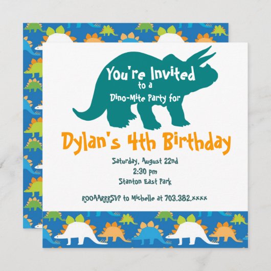 Triceratops Dinosaur Geburtstagsparty Einladungen (Vorne/Hinten)