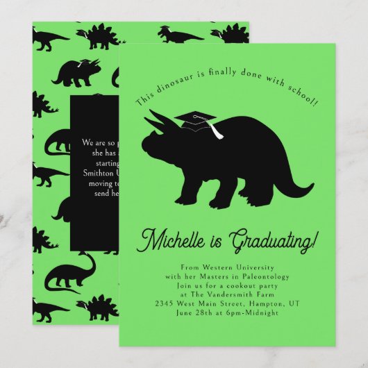 Triceratops Dinosaur Graduierungsparty Einladung (Vorne/Hinten)