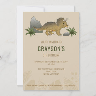 Triceratops Dinosaur Minimalist Beige Geburtstag Einladung