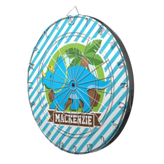 Triceratops Dinosaur; Sky Blue & White Streifen Dartscheibe (Vorderseite rechts)