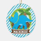 Triceratops Dinosaur; Sky Blue & White Streifen Keramikornament (Links)