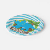 Triceratops Dinosaur; Sky Blue & White Streifen Pappteller (Schrägansicht)