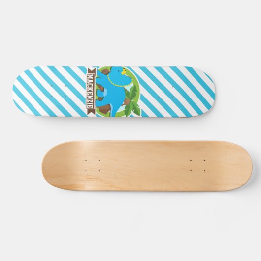 Triceratops Dinosaur; Sky Blue & White Streifen Skateboard (Horizontal)