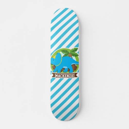 Triceratops Dinosaur; Sky Blue & White Streifen Skateboard (Vorne)