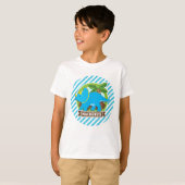 Triceratops Dinosaur; Sky Blue & White Streifen T-Shirt (Vorne ganz)