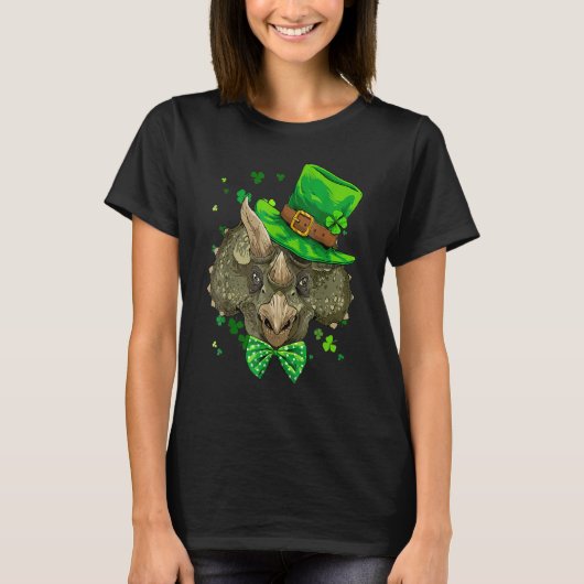 Triceratops Dinosaur St Patrick's Day Leprechaun S T-Shirt (Vorderseite)