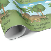 Triceratops Dinosaur Tropical Kid's Happy Birthday Geschenkpapier (Rolleneckpunkt)
