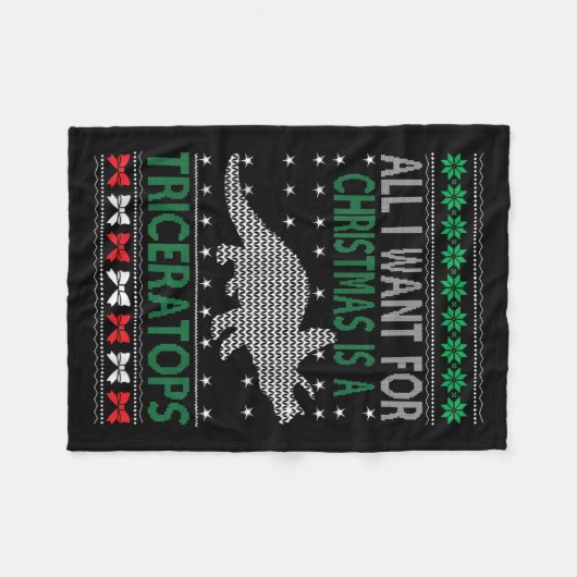 Triceratops Dinosaur Ugly Christmas Design Style F Fleecedecke (Vorderseite (Horizontal))