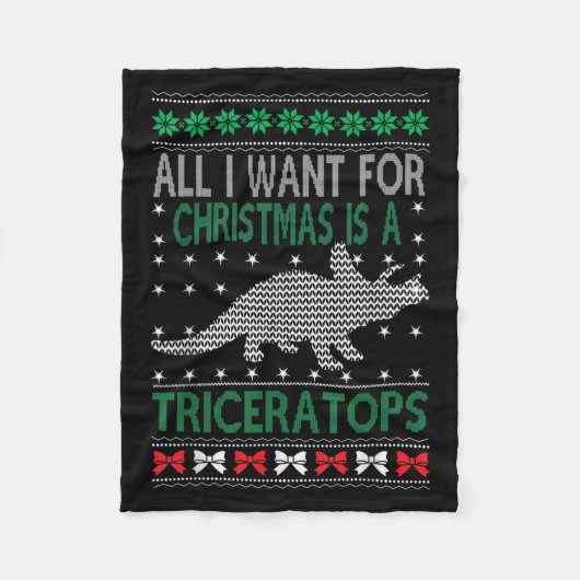 Triceratops Dinosaur Ugly Christmas Design Style F Fleecedecke (Vorderseite)