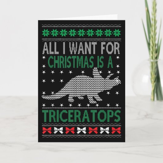 Triceratops Dinosaur Ugly Christmas Design Style F Karte (Vorderseite)