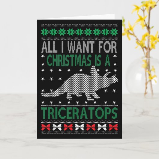 Triceratops Dinosaur Ugly Christmas Design Style F Karte (Gelbe Blume)