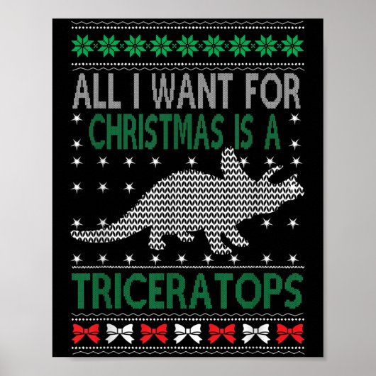 Triceratops Dinosaur Ugly Christmas Design Style F Poster (Vorne)