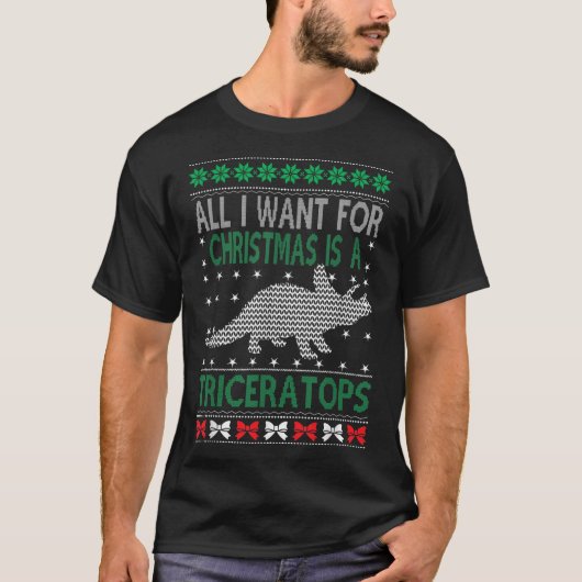 Triceratops Dinosaur Ugly Christmas Design Style F T-Shirt (Vorderseite)