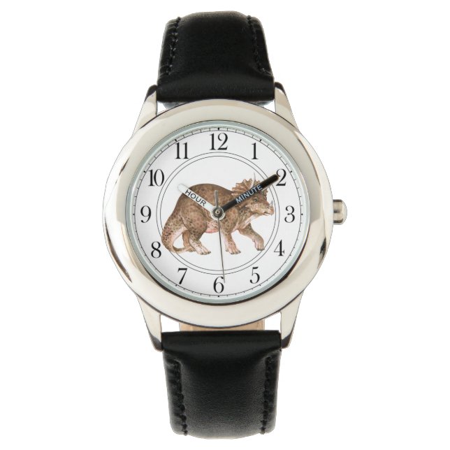 Triceratops Dinosaurier Boy's Black Watch Armbanduhr (Vorderseite)