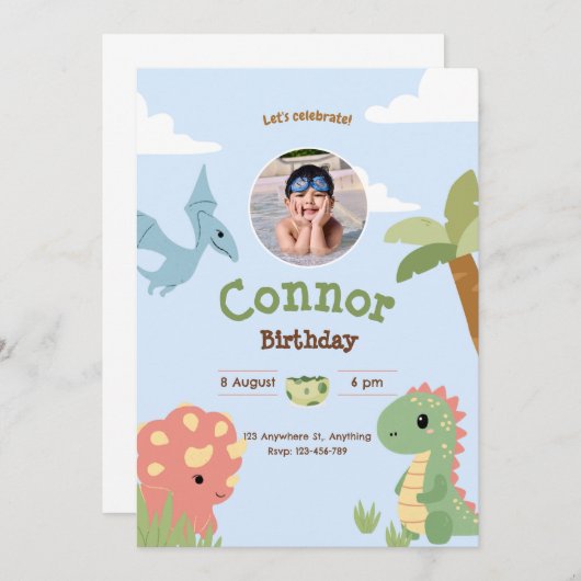 Triceratops Dinosaurier Geburtstagsparty Einladung (Vorne/Hinten)