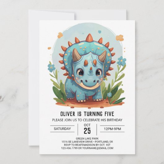 Triceratops Editable Dinosaur Boy Birthday Einladung (Vorderseite)