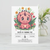 Triceratops Editable Dinosaur Girl Birthday Einladung (Stehend Vorderseite)