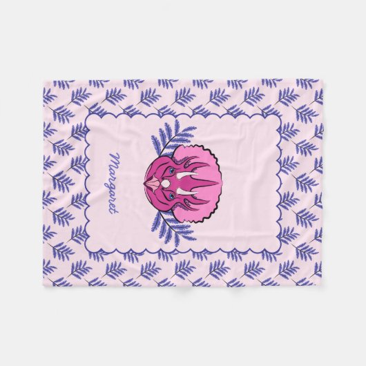 Triceratops Hübsch Pink Dinosaurier mit Leaf Muste Fleecedecke (Vorderseite (Horizontal))