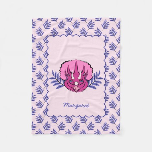 Triceratops Hübsch Pink Dinosaurier mit Leaf Muste Fleecedecke (Vorderseite)