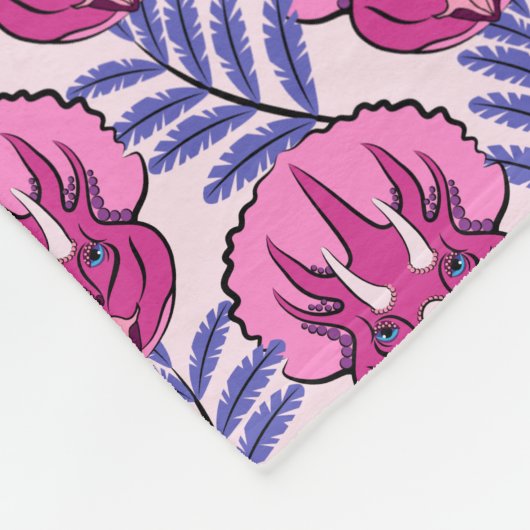 Triceratops Hübsch Pink Dinosaurier Muster Fleecedecke (Ecke)