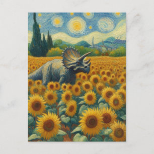 Triceratops im Sonnenblumenfeld Van Gogh Postkarte