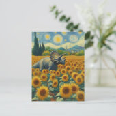 Triceratops im Sonnenblumenfeld Van Gogh Postkarte (Stehend Vorderseite)