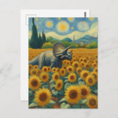 Triceratops im Sonnenblumenfeld Van Gogh Postkarte (Vorne/Hinten)