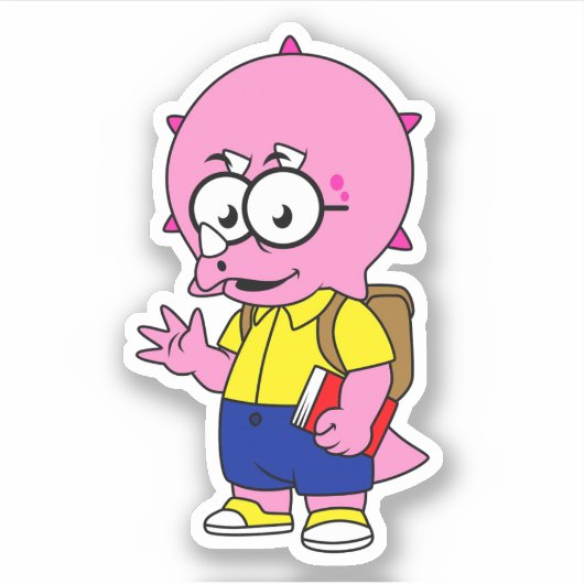 Triceratops Nerd mit Rucksack und Textbuch. Aufkleber (Vorderseite)