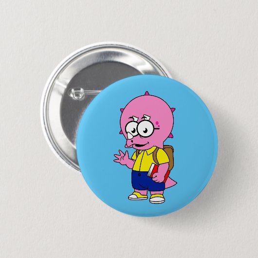 Triceratops Nerd mit Rucksack und Textbuch. Button (Vorne & Hinten)