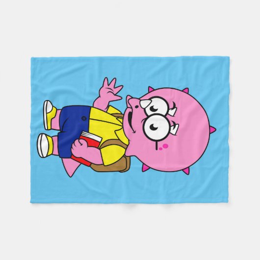 Triceratops Nerd mit Rucksack und Textbuch. Fleecedecke (Vorderseite (Horizontal))