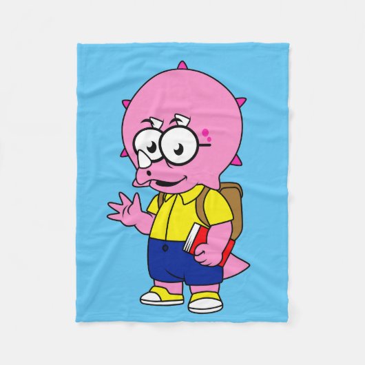 Triceratops Nerd mit Rucksack und Textbuch. Fleecedecke (Vorderseite)