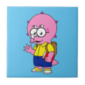 Triceratops Nerd mit Rucksack und Textbuch. Fliese (Vorderseite)