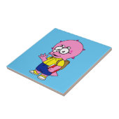 Triceratops Nerd mit Rucksack und Textbuch. Fliese (Seite)