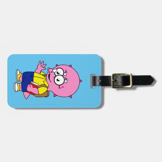 Triceratops Nerd mit Rucksack und Textbuch. Gepäckanhänger (Vorderseite horizontal)