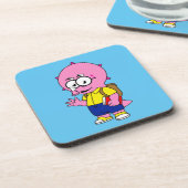 Triceratops Nerd mit Rucksack und Textbuch. Getränkeuntersetzer (Linke Seite)