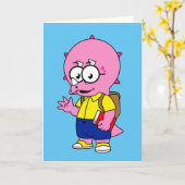 Triceratops Nerd mit Rucksack und Textbuch. Karte (Gelbe Blume)