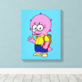 Triceratops Nerd mit Rucksack und Textbuch. Leinwanddruck (Insitu (Holzboden))