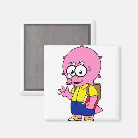 Triceratops Nerd mit Rucksack und Textbuch. Magnet (Vorderseite/Rückseite)