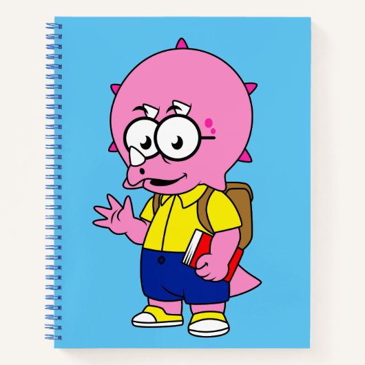 Triceratops Nerd mit Rucksack und Textbuch. Notizblock (Vorderseite)