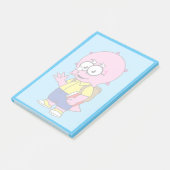 Triceratops Nerd mit Rucksack und Textbuch. Post-it Klebezettel (angewinkelt)