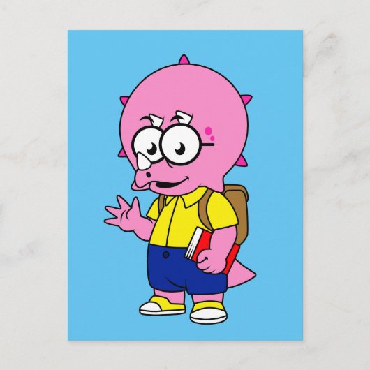 Triceratops Nerd mit Rucksack und Textbuch. Postkarte (Vorderseite)