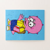 Triceratops Nerd mit Rucksack und Textbuch. Puzzle (Horizontal)