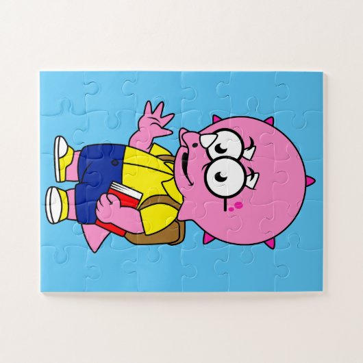 Triceratops Nerd mit Rucksack und Textbuch. Puzzle (Horizontal)