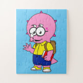 Triceratops Nerd mit Rucksack und Textbuch. Puzzle (Vertikal)