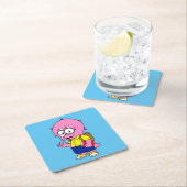 Triceratops Nerd mit Rucksack und Textbuch. Rechteckiger Pappuntersetzer (Vor Ort)