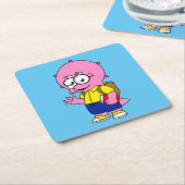 Triceratops Nerd mit Rucksack und Textbuch. Rechteckiger Pappuntersetzer (angewinkelt)