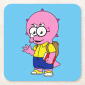 Triceratops Nerd mit Rucksack und Textbuch. Rechteckiger Pappuntersetzer (Vorderseite)