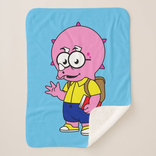 Triceratops Nerd mit Rucksack und Textbuch. Sherpadecke (Vorderseite)