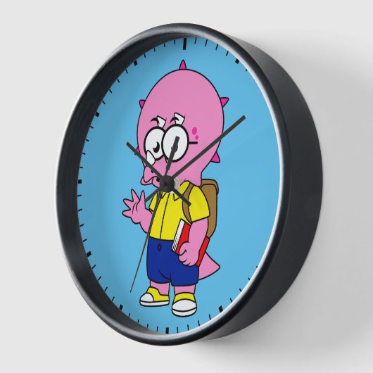 Triceratops Nerd mit Rucksack und Textbuch. Uhr (Winkel)