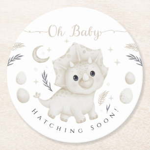 Triceratops Neutrale Dinosaurier-Baby-Party Oh Bab Runder Pappuntersetzer